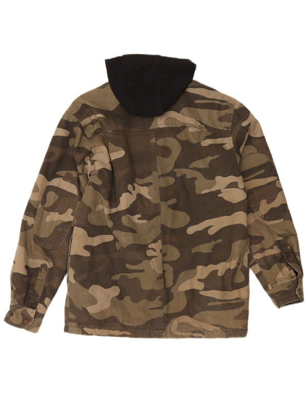 Dickies Mens Hooded Lumberjack Shirt UK 34/36 Small Khaki Camouflage Cotton