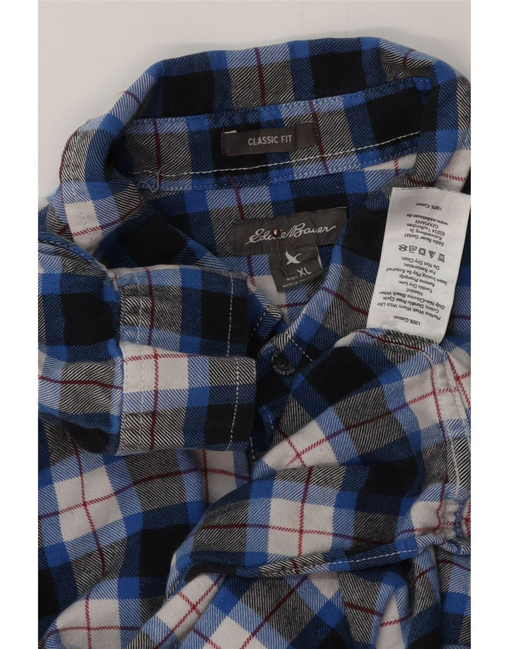 EDDIE BAUER Mens Classic Fit Flannel Shirt XL Blue Check Cotton