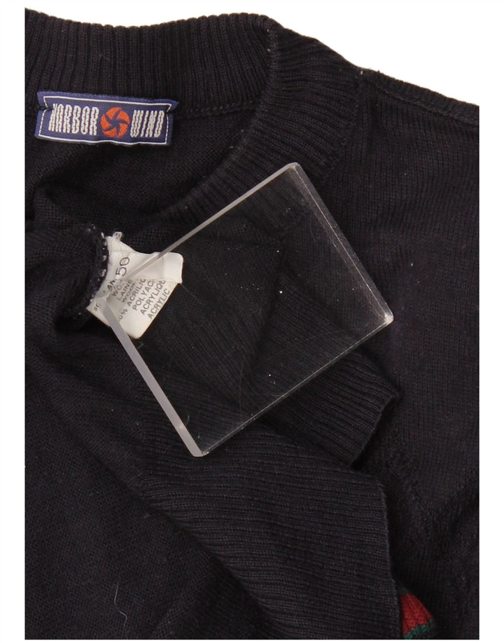 VINTAGE Mens Turtle Neck Jumper Sweater IT 50 Large Navy Blue Geometric