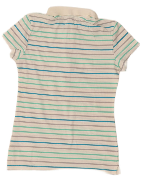 Nike Womens Polo Shirt UK 8/10 Small Off White Striped Cotton