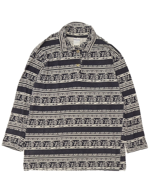 Campagnolo Womens Polo Neck Sweatshirt Jumper UK 14 Large Navy Blue Floral