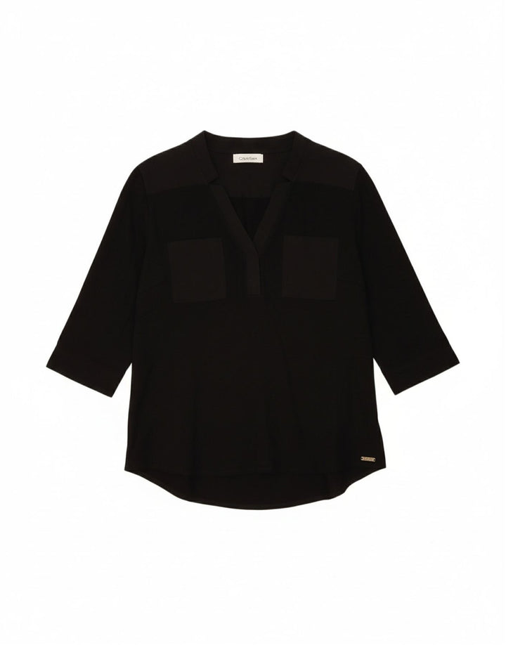 CALVIN KLEIN Womens 3/4 Sleeve Pullover Shirt UK 10 Small Black Rayon