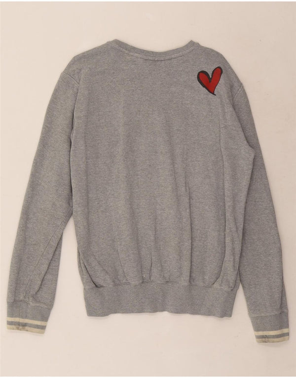 Sweet Years Womens Graphic Sweatshirt Jumper UK 16 Large Grey Cotton Heart