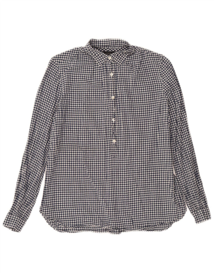 J. Crew Womens Pullover Shirt UK 14 Medium Navy Blue Gingham Cotton