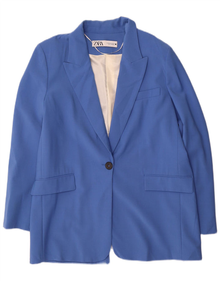 Zara Womens 1 Button Blazer Jacket UK 14 Medium Blue Polyester