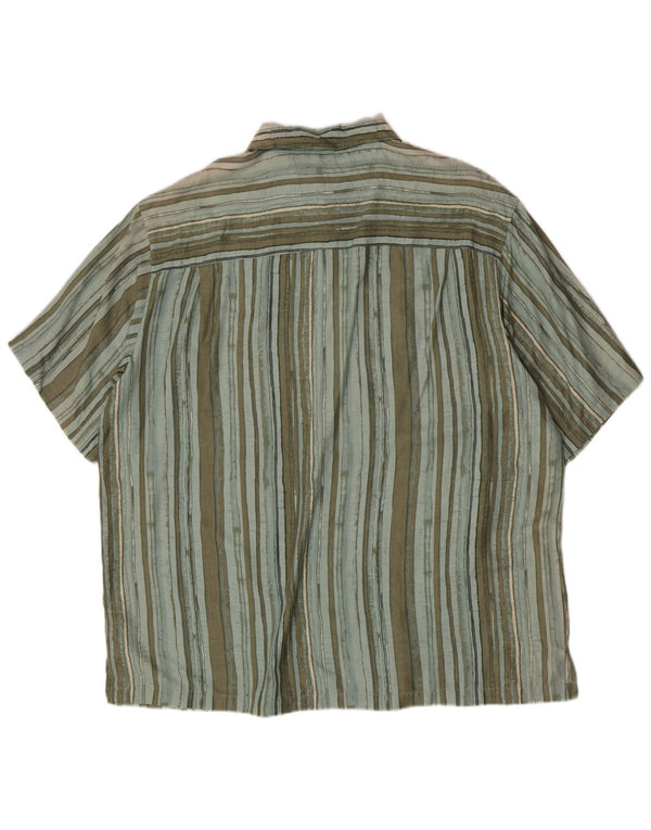 Caribbean Joe Mens Short Sleeve Shirt XL Green Striped Silk