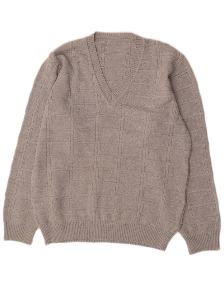 Vintage Mens V-Neck Jumper Sweater IT 50 Medium Grey Polyacrylic