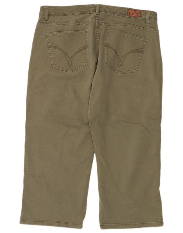 Lee Womens Straight Capri Trousers US 14 XL W36 L22 Khaki Cotton