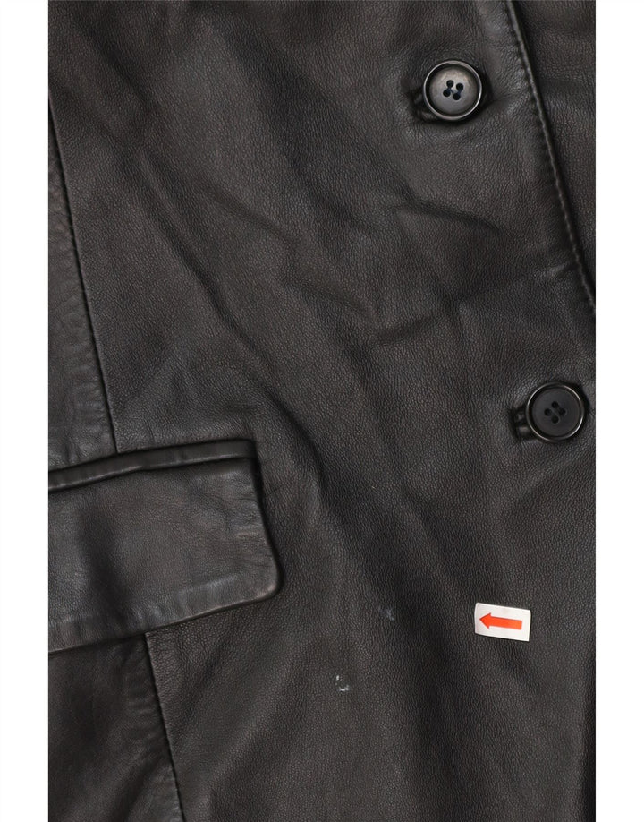 VINTAGE Womens 3 Button Leather Blazer Jacket UK 16 Large Black