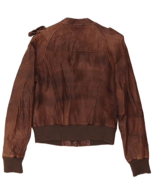 Vintage Boys Military Leather Jacket 11-12 Years XL Brown Leather