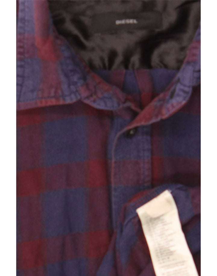 Diesel Mens Flannel Shirt Medium Navy Blue Plaid Cotton