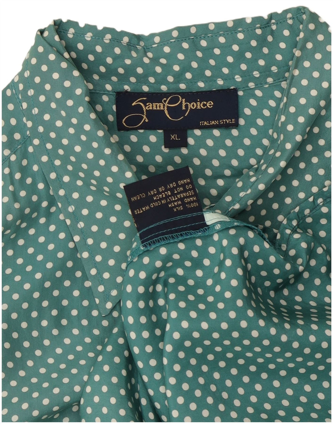 VINTAGE Mens Short Sleeve Shirt XL Green Spotted Silk