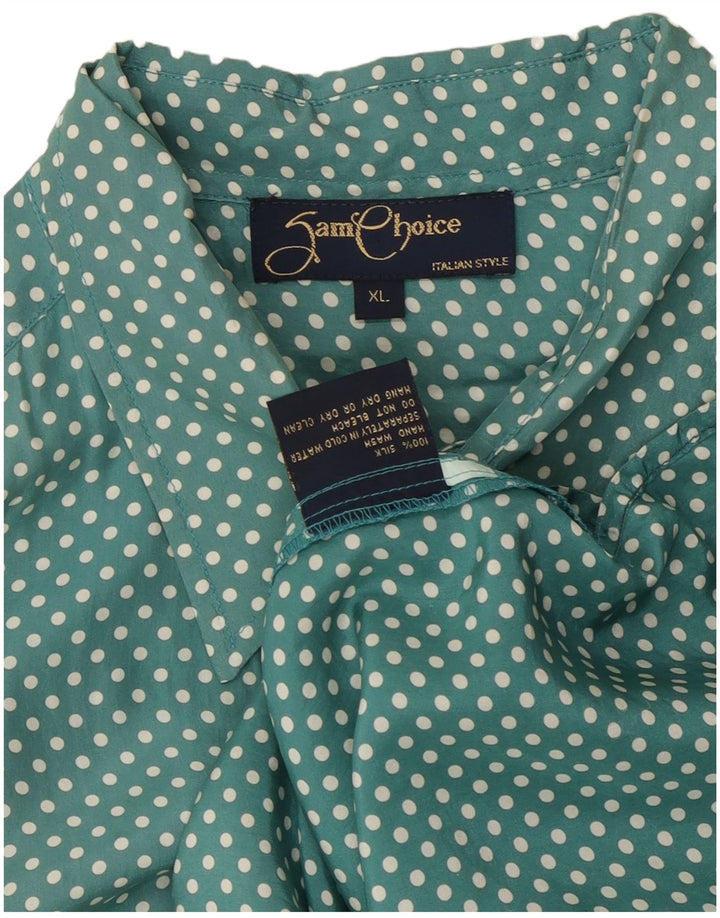 VINTAGE Mens Short Sleeve Shirt XL Green Spotted Silk