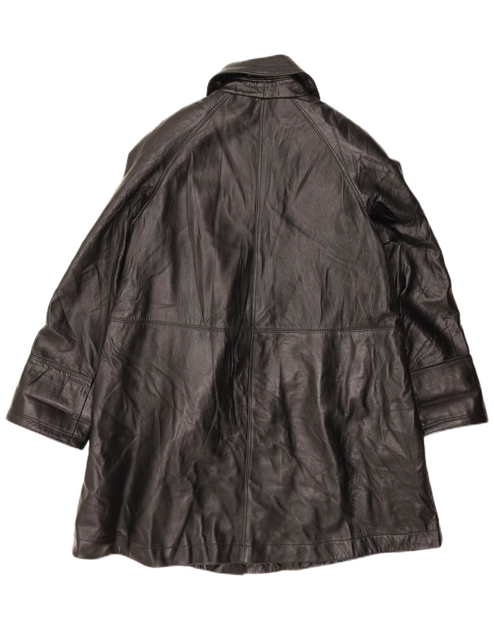 Vintage Womens Oversized Leather Coat UK 10 Small Black Leather