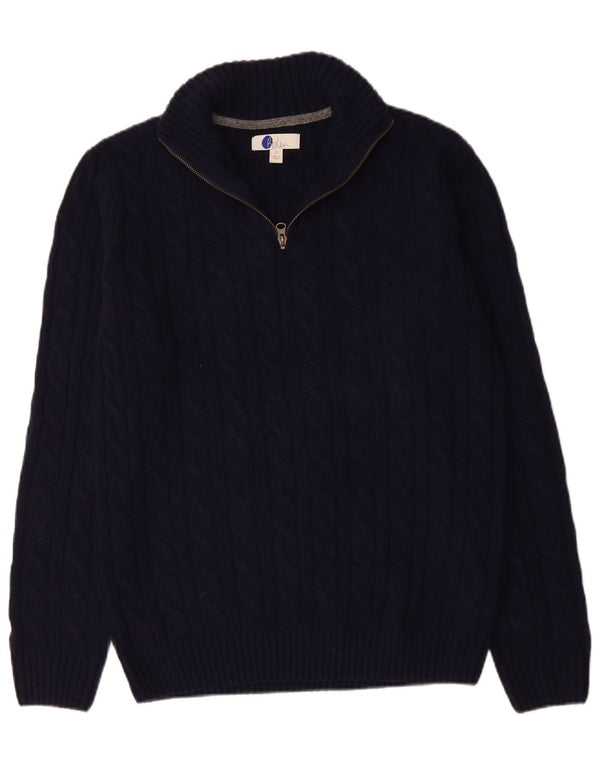 Boden Mens Zip Neck Jumper Sweater Medium Navy Blue Wool