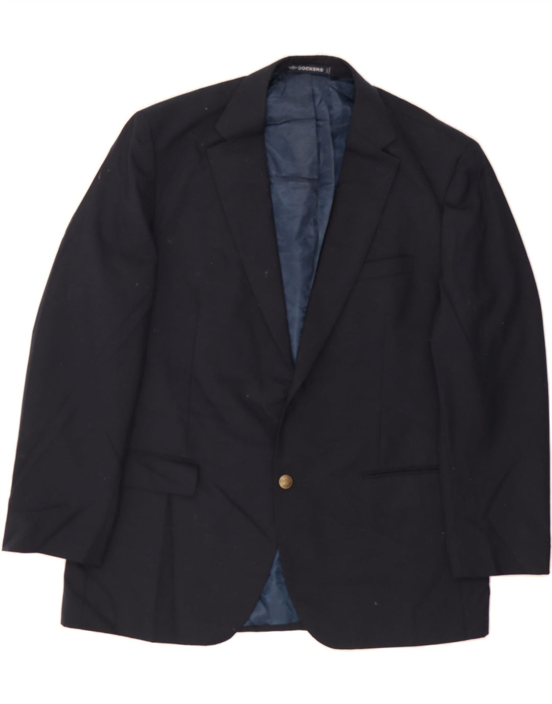 DOCKERS Mens 2 Button Blazer Jacket UK 44 2XL Navy Blue Polyester Vintage Dockers and Second-Hand Dockers from Messina Hembry 