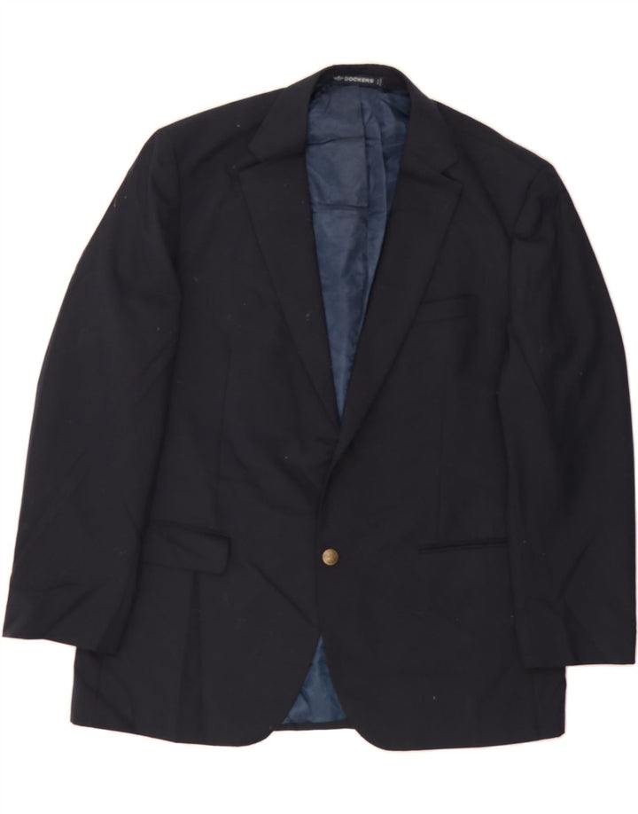 DOCKERS Mens 2 Button Blazer Jacket UK 44 2XL Navy Blue Polyester Vintage Dockers and Second-Hand Dockers from Messina Hembry 
