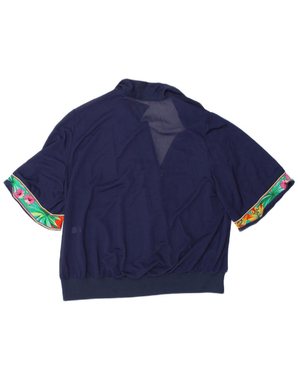 VINTAGE Womens Crop Blouse Top IT 48 XL Navy Blue Floral