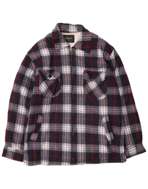 Vintage Mens Utility Jacket UK 44 2XL Navy Blue Check Cotton