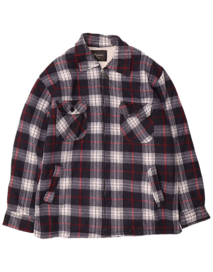 Vintage Mens Utility Jacket UK 44 2XL Navy Blue Check Cotton