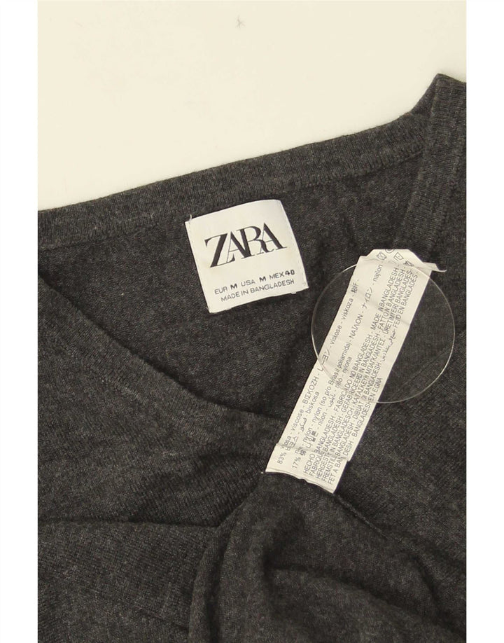 Zara Mens V-Neck Jumper Sweater Medium Grey Viscose
