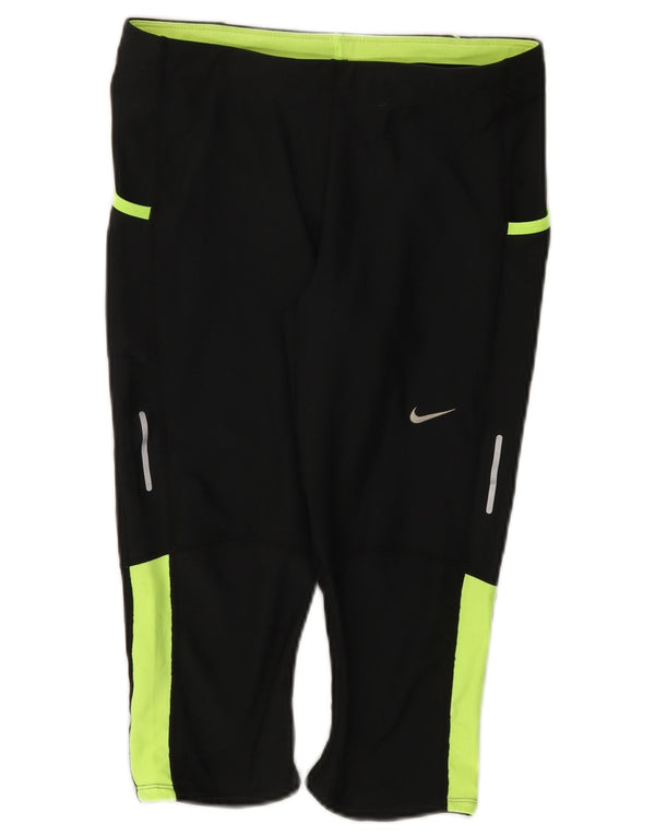 Nike Womens Dri Fit Capri Leggings UK 12 Medium Black Colourblock Polyester