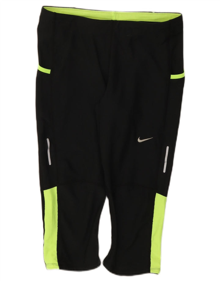 Nike Womens Dri Fit Capri Leggings UK 12 Medium Black Colourblock Polyester