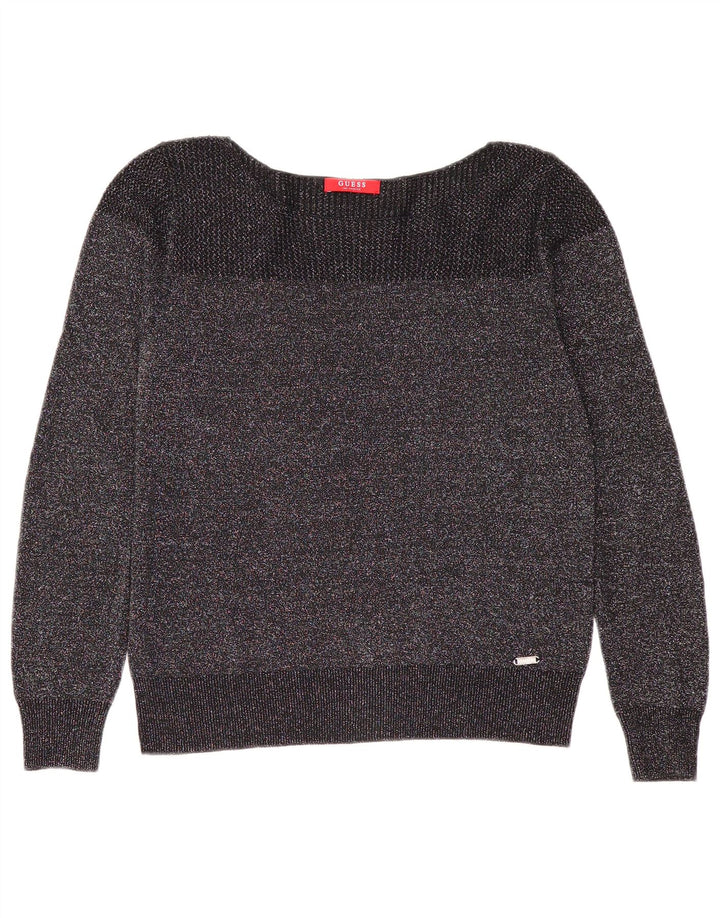 GUESS Womens Boat Neck Jumper Sweater UK 14 Medium Black