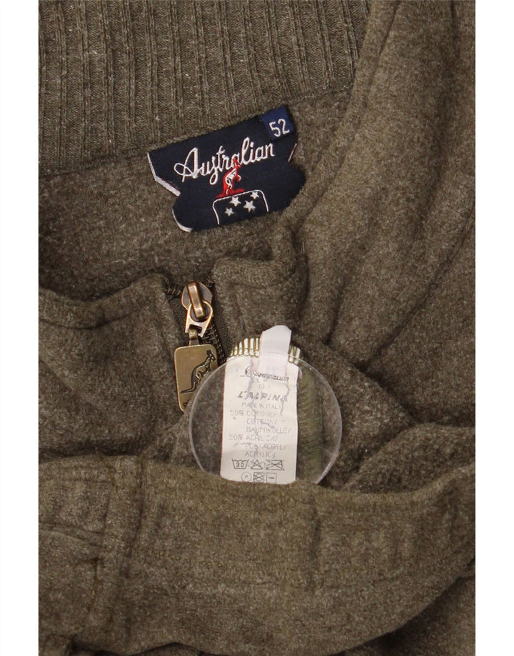 AUSTRALIAN L'ALPINA Mens Tracksuit Top Jacket IT 52 Large Khaki Cotton