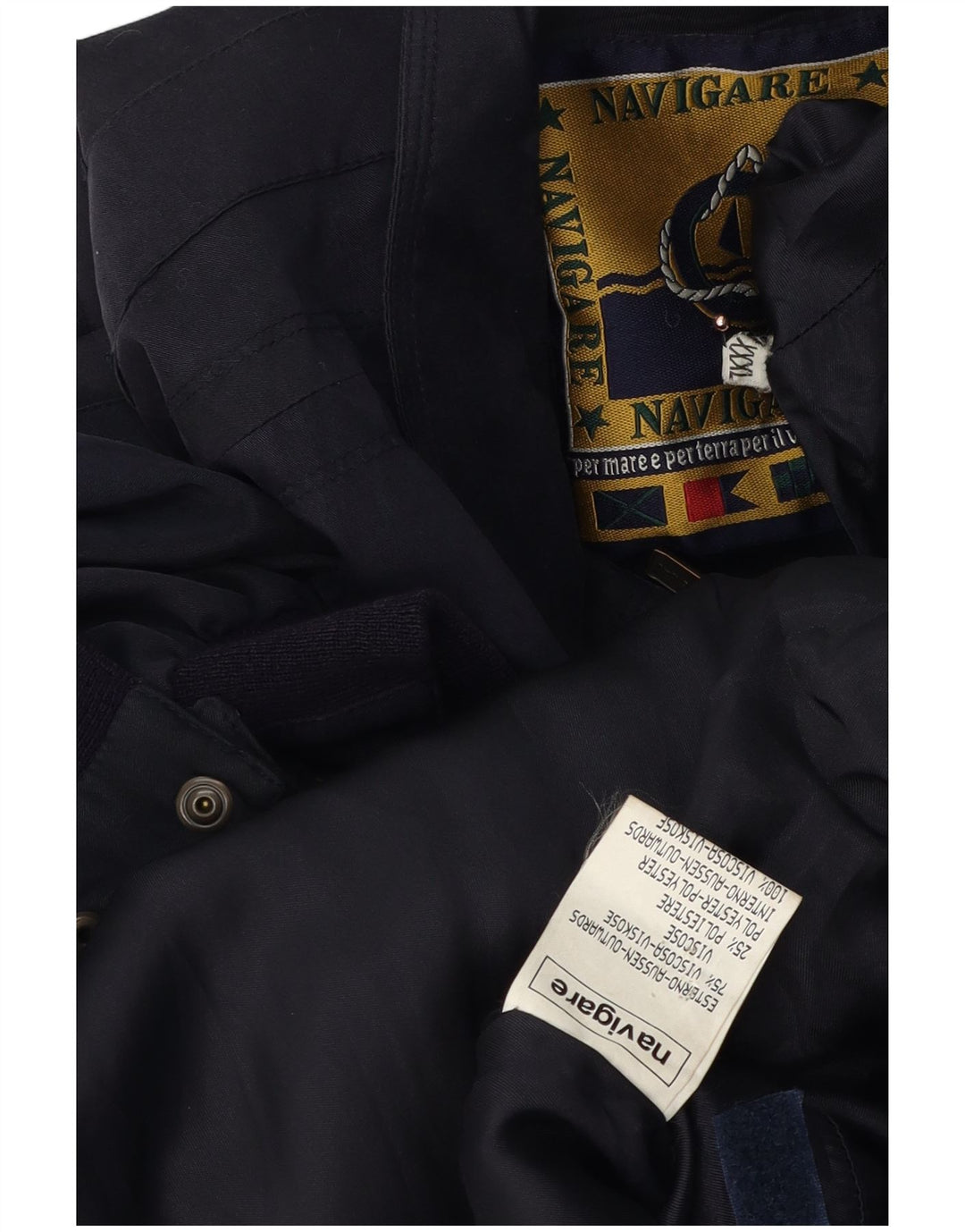 NAVIGARE Mens Bomber Jacket UK 46 3XL Navy Blue Viscose