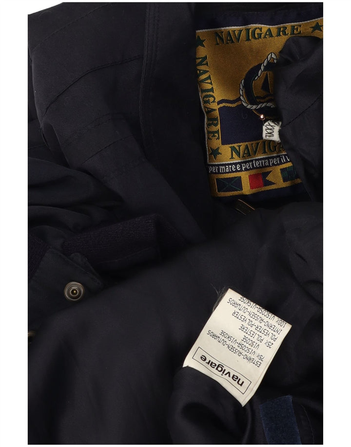NAVIGARE Mens Bomber Jacket UK 46 3XL Navy Blue Viscose