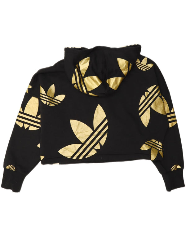 Adidas Womens Oversized Crop Graphic Hoodie Jumper UK 10 Small Black