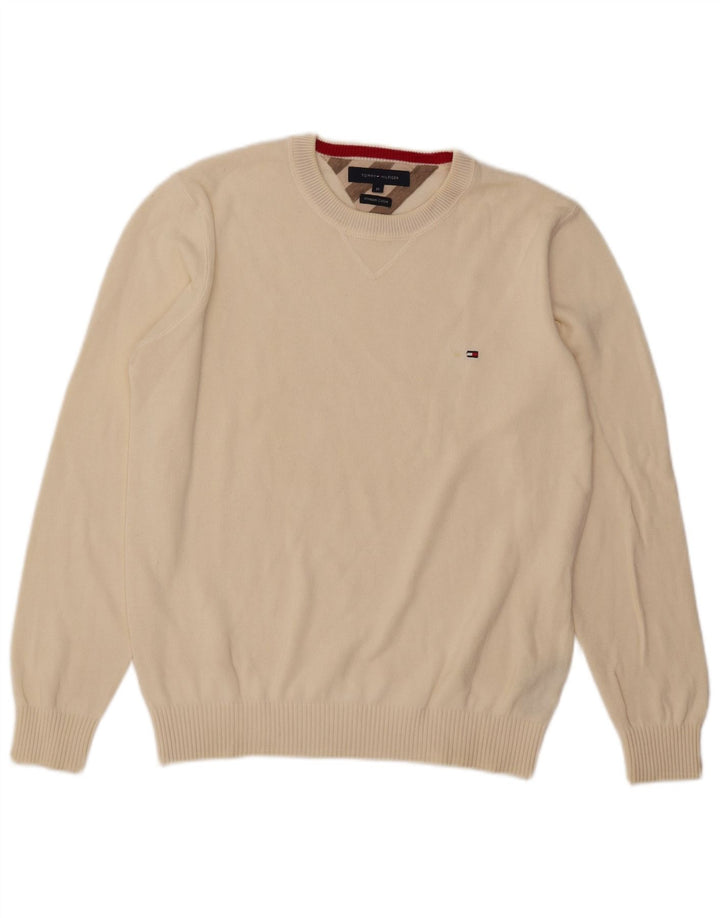 Tommy Hilfiger Mens Crew Neck Jumper Sweater Medium Beige Cotton
