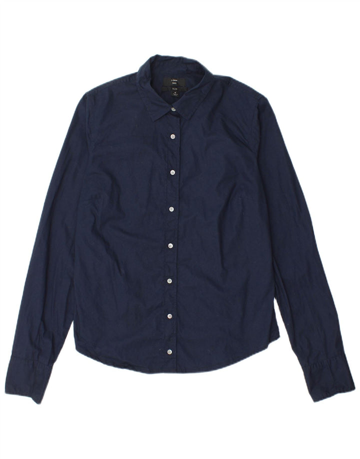 J. Crew Womens 365 Slim Shirt US 6 Medium Navy Blue Cotton