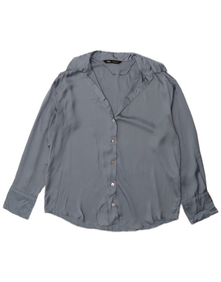 Zara Womens Shirt Blouse UK 14 Medium Blue Polyester