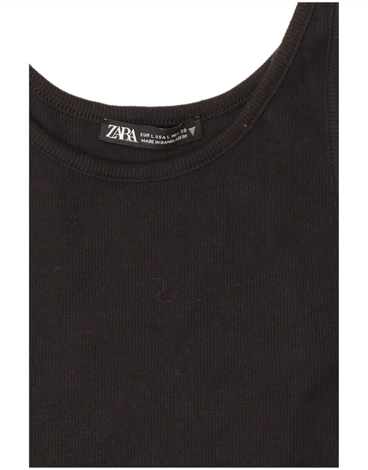 Zara Womens Crop Vest Top UK 14 Large Black