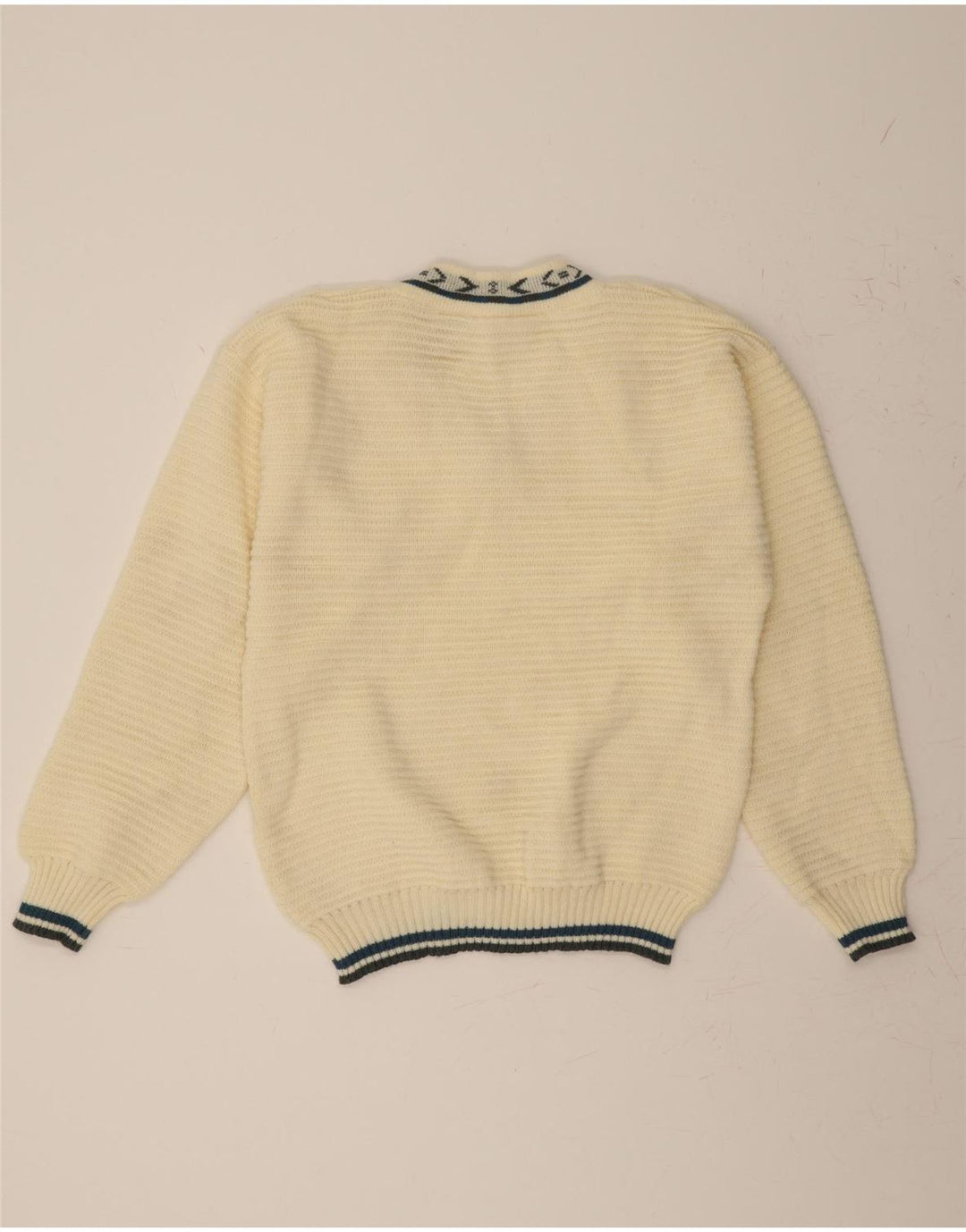 VINTAGE Mens V-Neck Jumper Sweater Medium Off White Acrylic Vintage Vintage and Second-Hand Vintage from Messina Hembry 