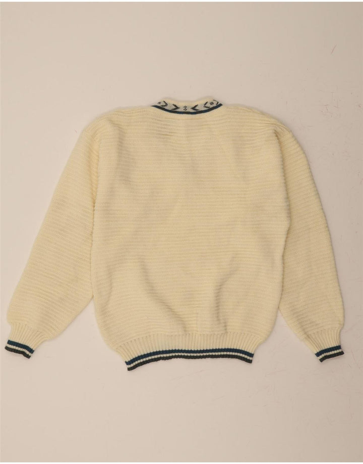VINTAGE Mens V-Neck Jumper Sweater Medium Off White Acrylic Vintage Vintage and Second-Hand Vintage from Messina Hembry 