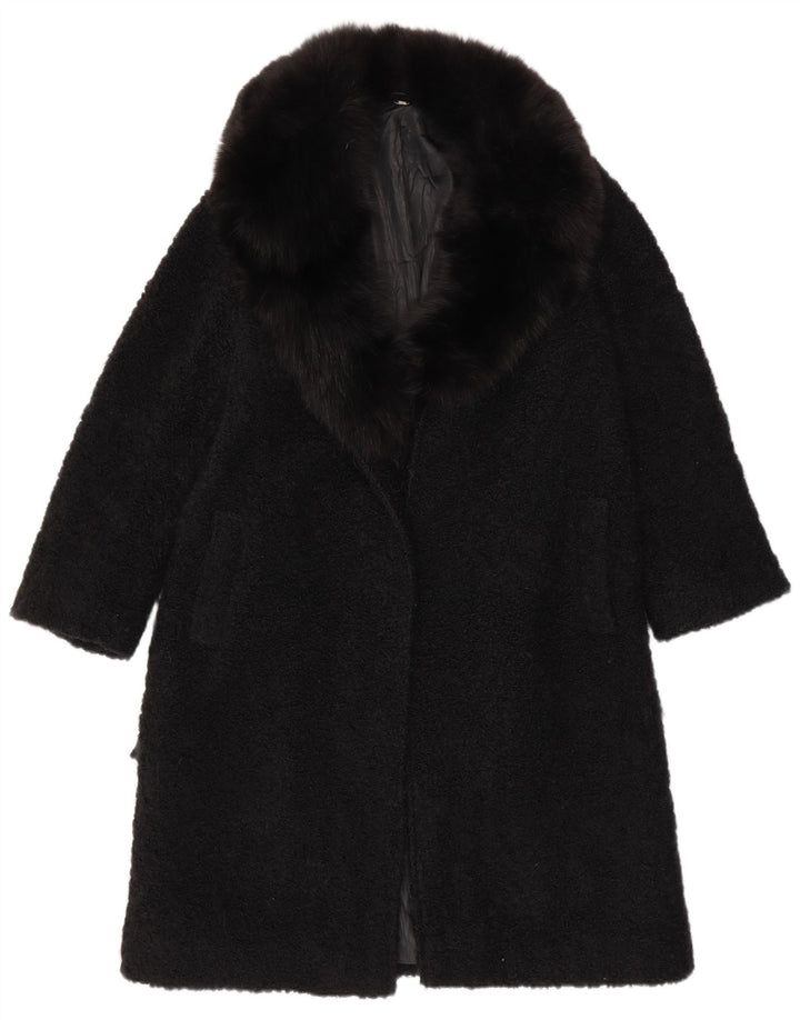 VINTAGE Womens Open Overcoat UK 12 Medium Black