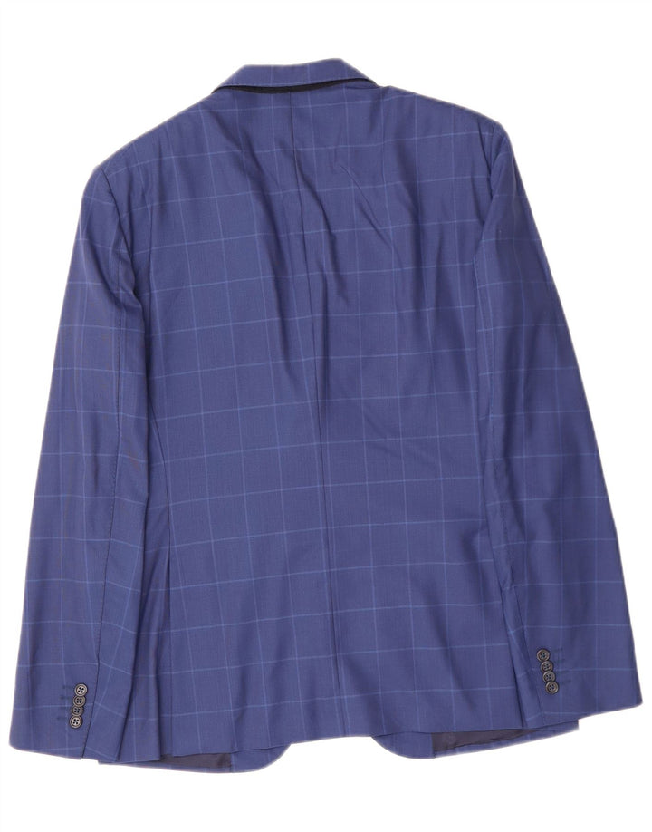 VINTAGE Mens 2 Button Blazer Jacket IT 48 Medium Blue Check Virgin Wool