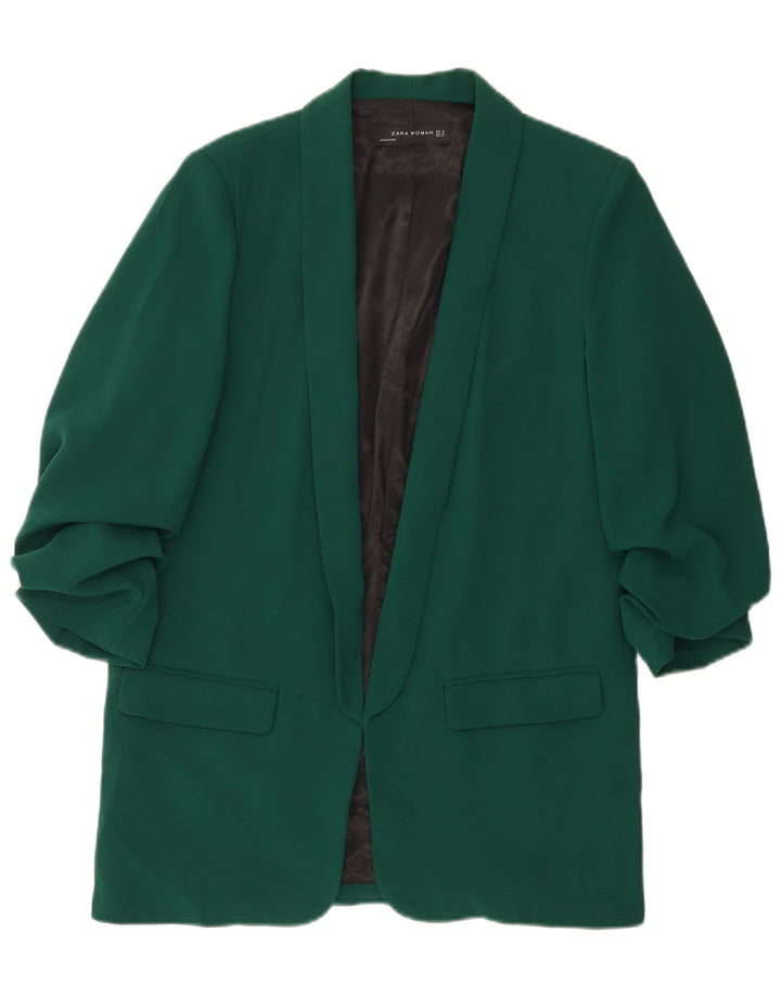 ZARA Womens 3/4 Sleeve Open Blazer Jacket UK 14 Medium Green Polyester