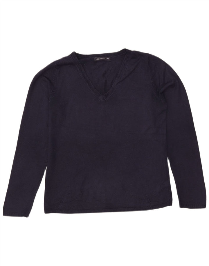 Marks & Spencer Womens V-Neck Jumper Sweater UK 12 Medium Navy Blue
