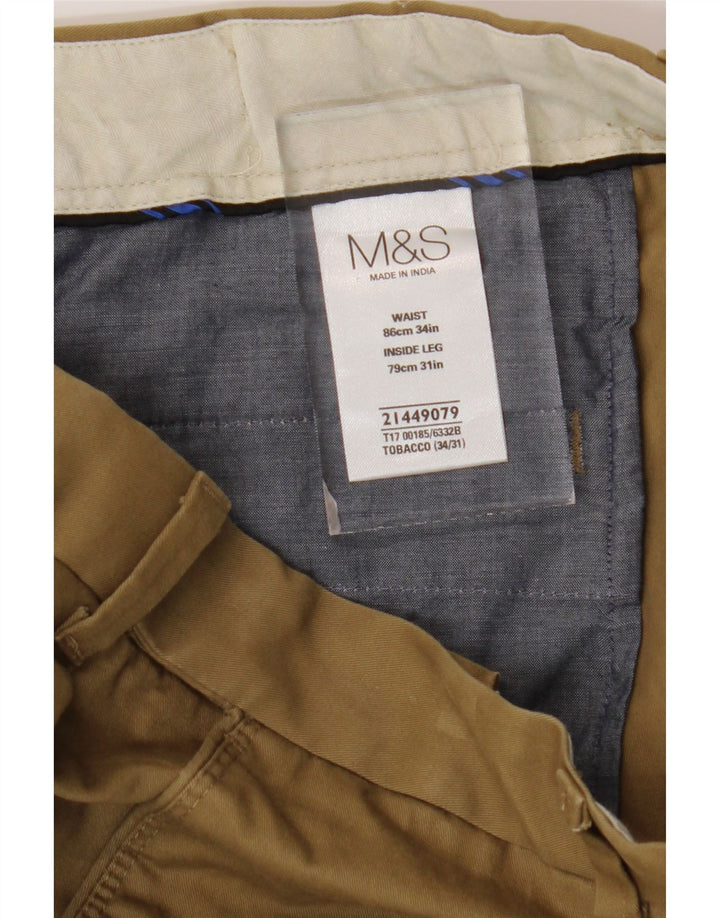 MARKS & SPENCER Mens Straight Chino Trousers W34 L28 Beige Cotton