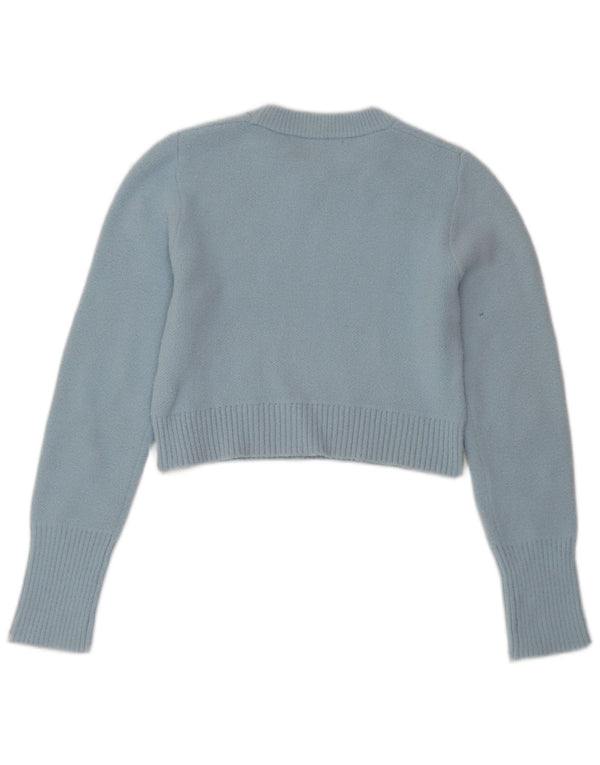 ZARA Womens Crop Crew Neck Jumper Sweater UK 10 Small Blue Nylon