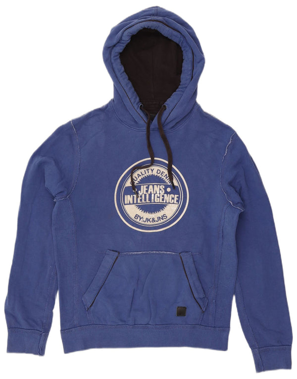JACK & JONES Mens Graphic Hoodie Jumper Small Blue Cotton