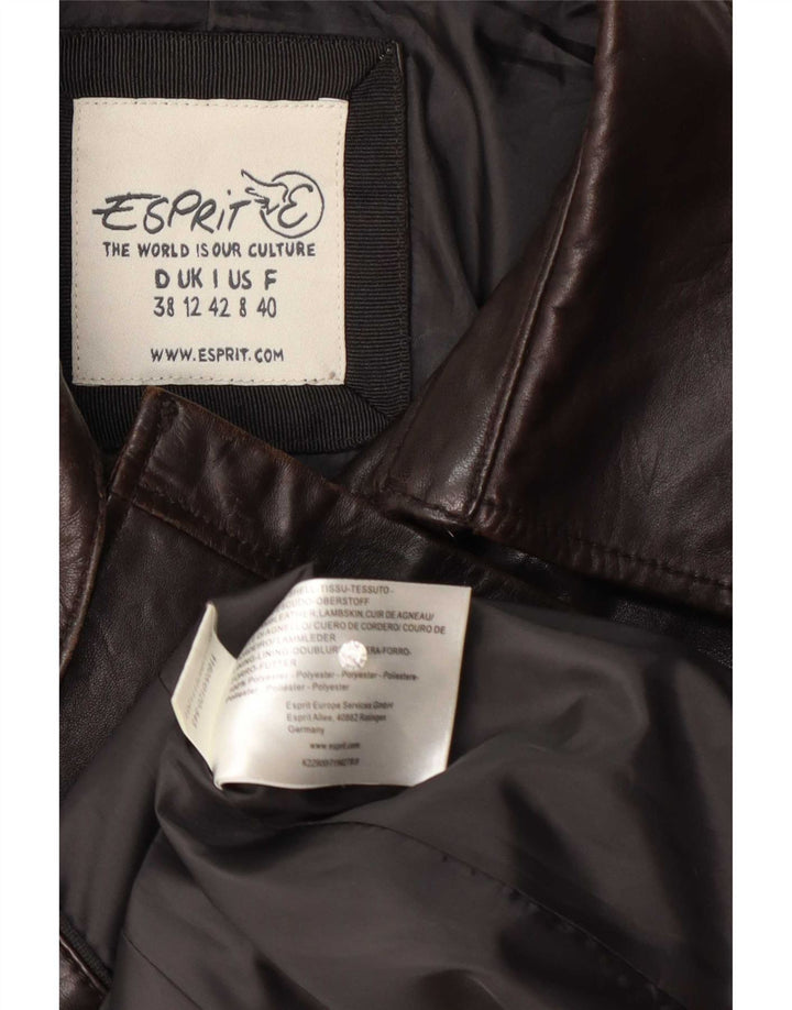 Esprit Womens Double Breasted Leather Jacket UK 12 Medium Brown Lambskin