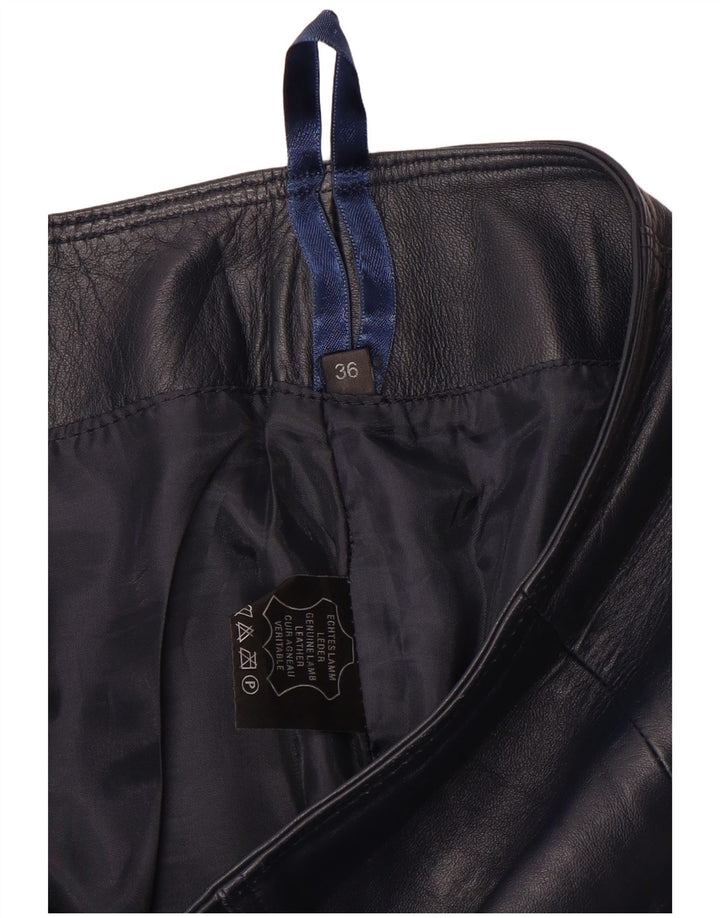 Vintage Womens Mini Leather Skirt EU 36 Small W28 Navy Blue Leather