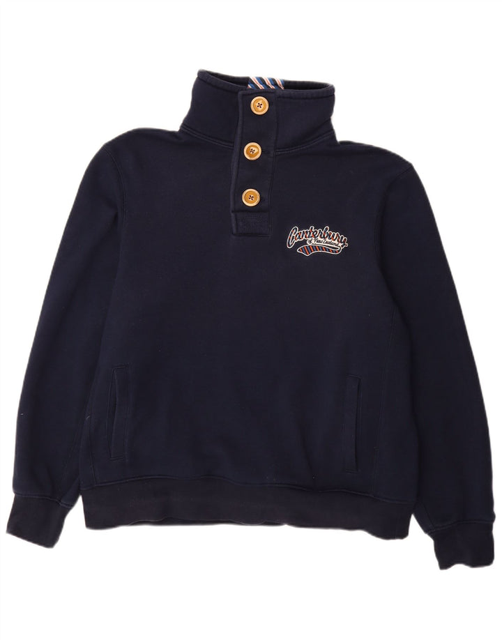 CANTERBURY Mens Button Neck Sweatshirt Jumper Large Navy Blue Cotton