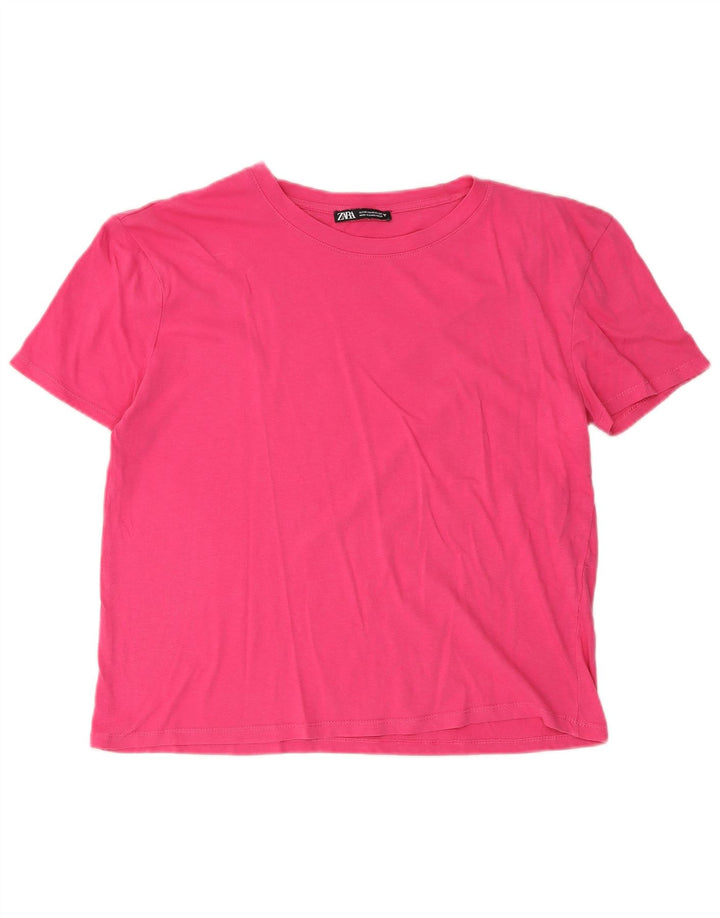 Zara Womens T-Shirt Top UK 14 Medium Pink Cotton