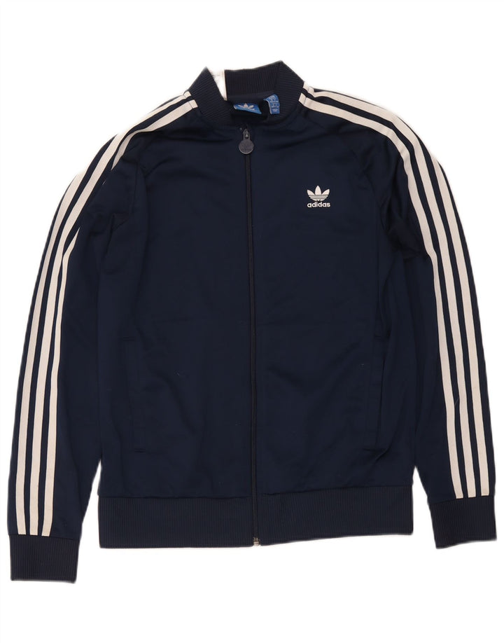 Adidas Boys Tracksuit Top Jacket 13-14 Years Navy Blue Polyester